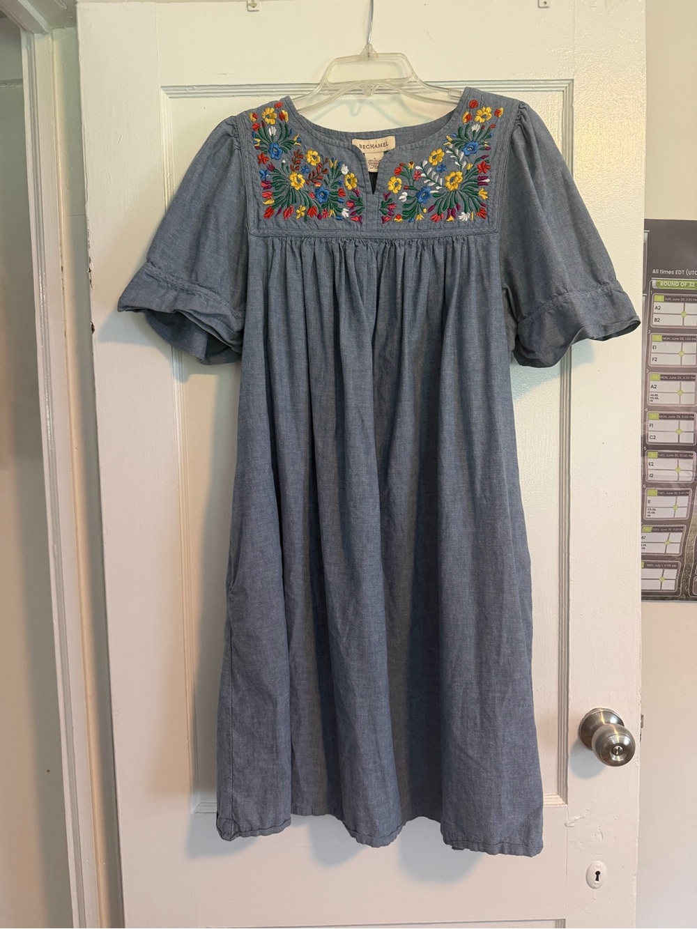 Bechamel Light Blue Embroidered Floral Dress
